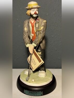 Emmett Kelly Jr. Signature Flambro 9” Hobo Clown Golfer Figurine w/Stand $ Tag